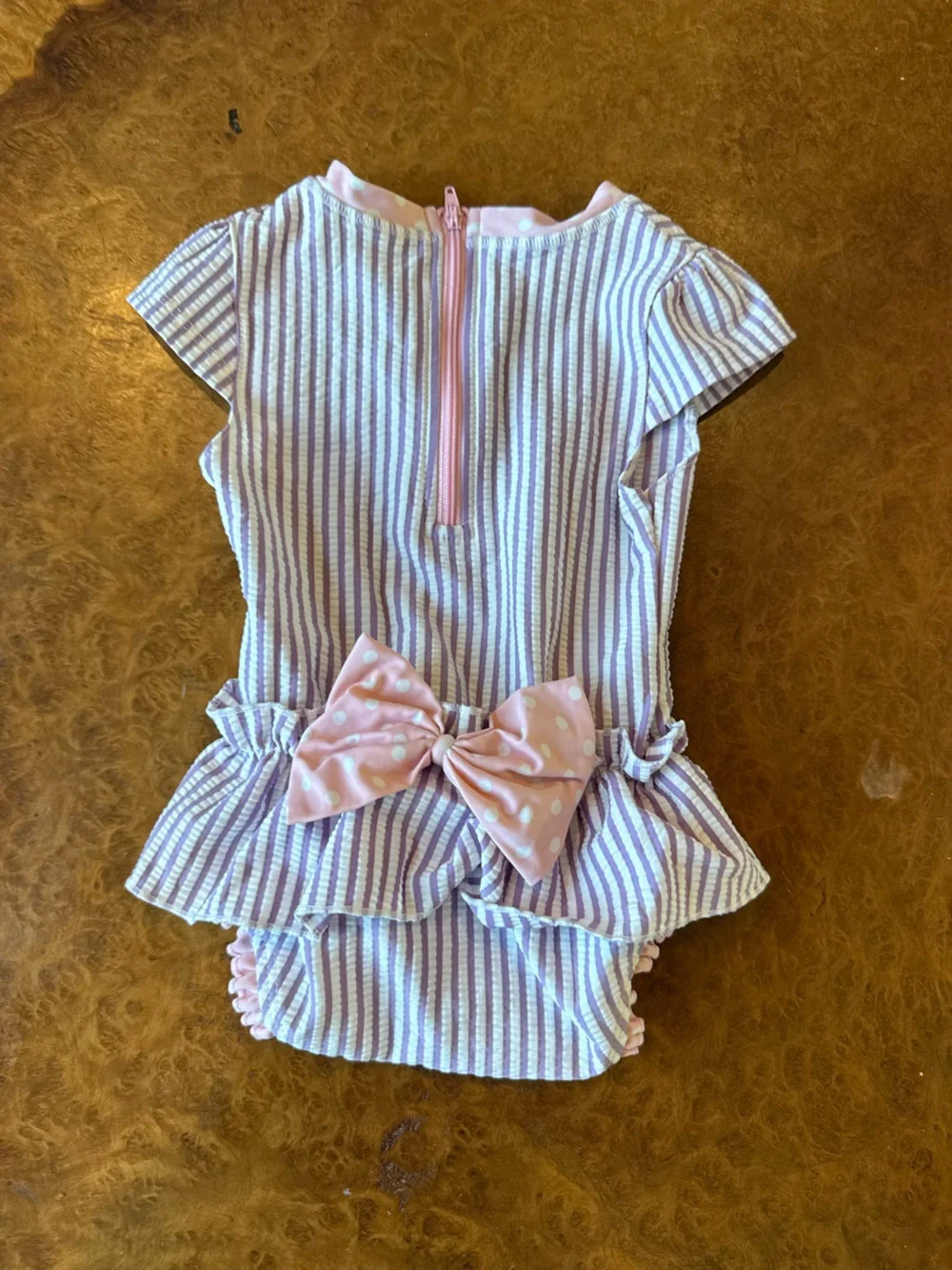 Lilac Seersucker Peplum One Piece Swimsuit