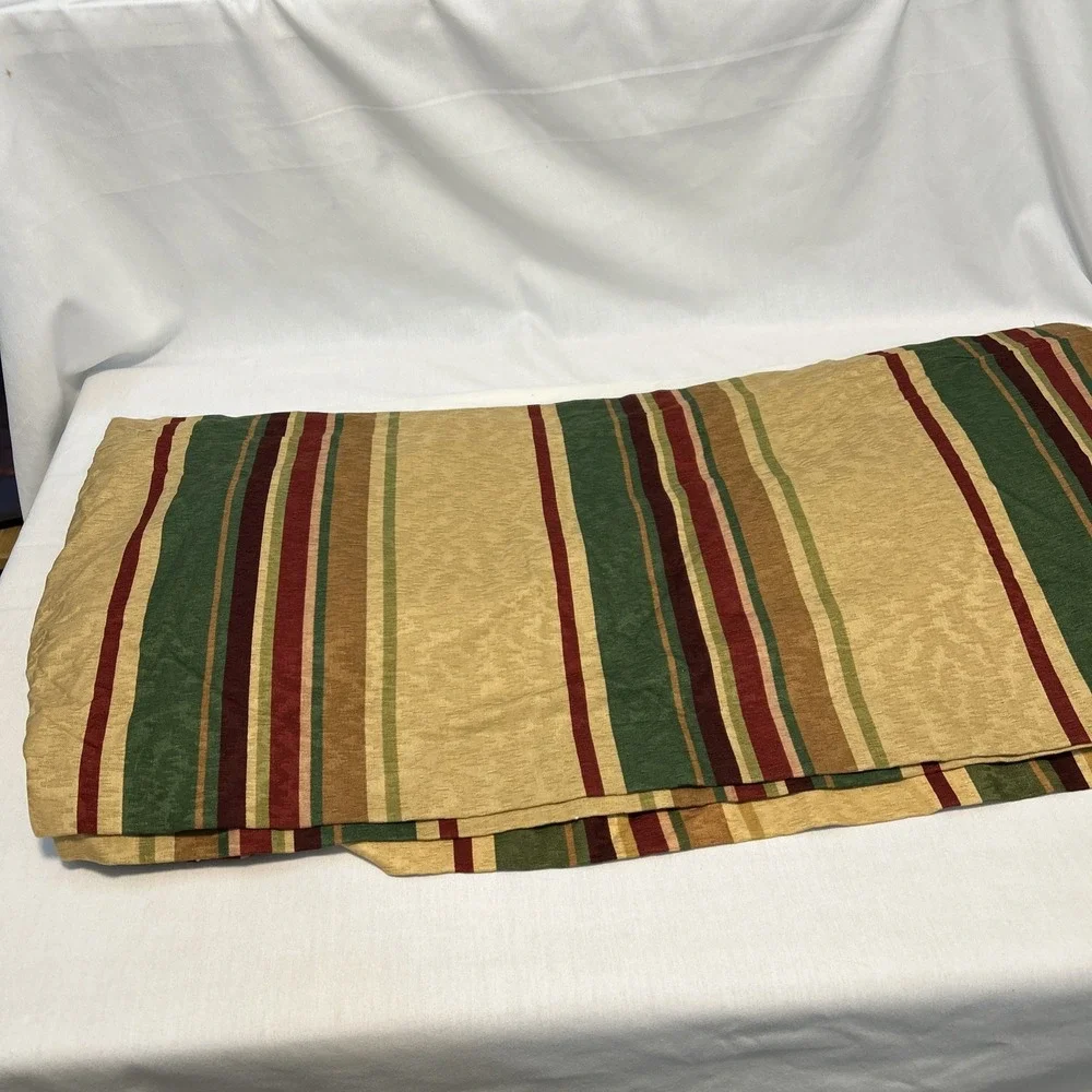 Custom Made Queen Bedskirt and 4 Shams Gold Green Red Stripe Tassel Fringe  1399