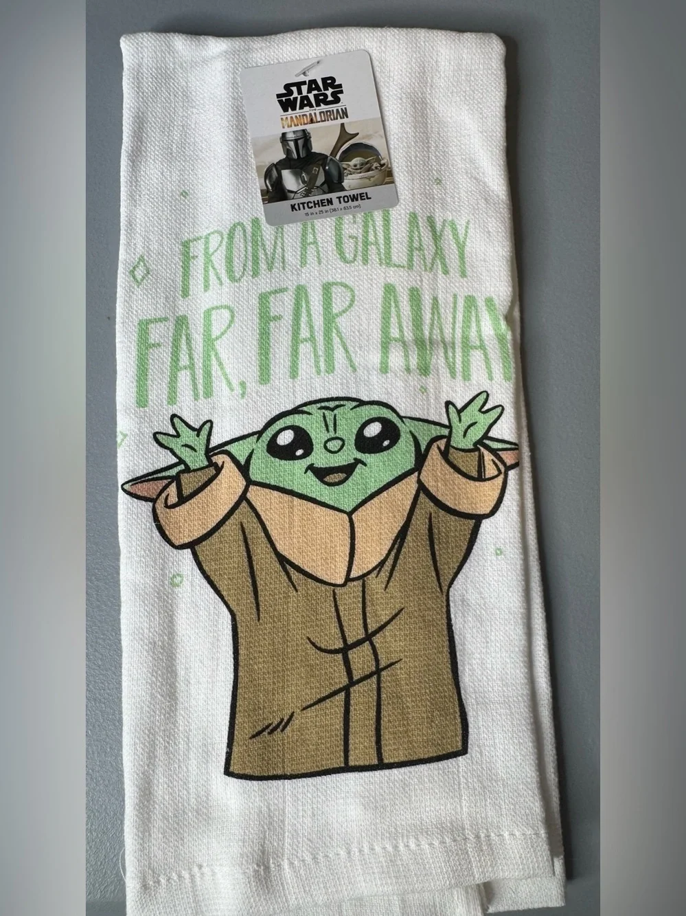 Star Wars Baby Yoda grogu Green and Brown Graphic Kitchen Towel from a Galaxy