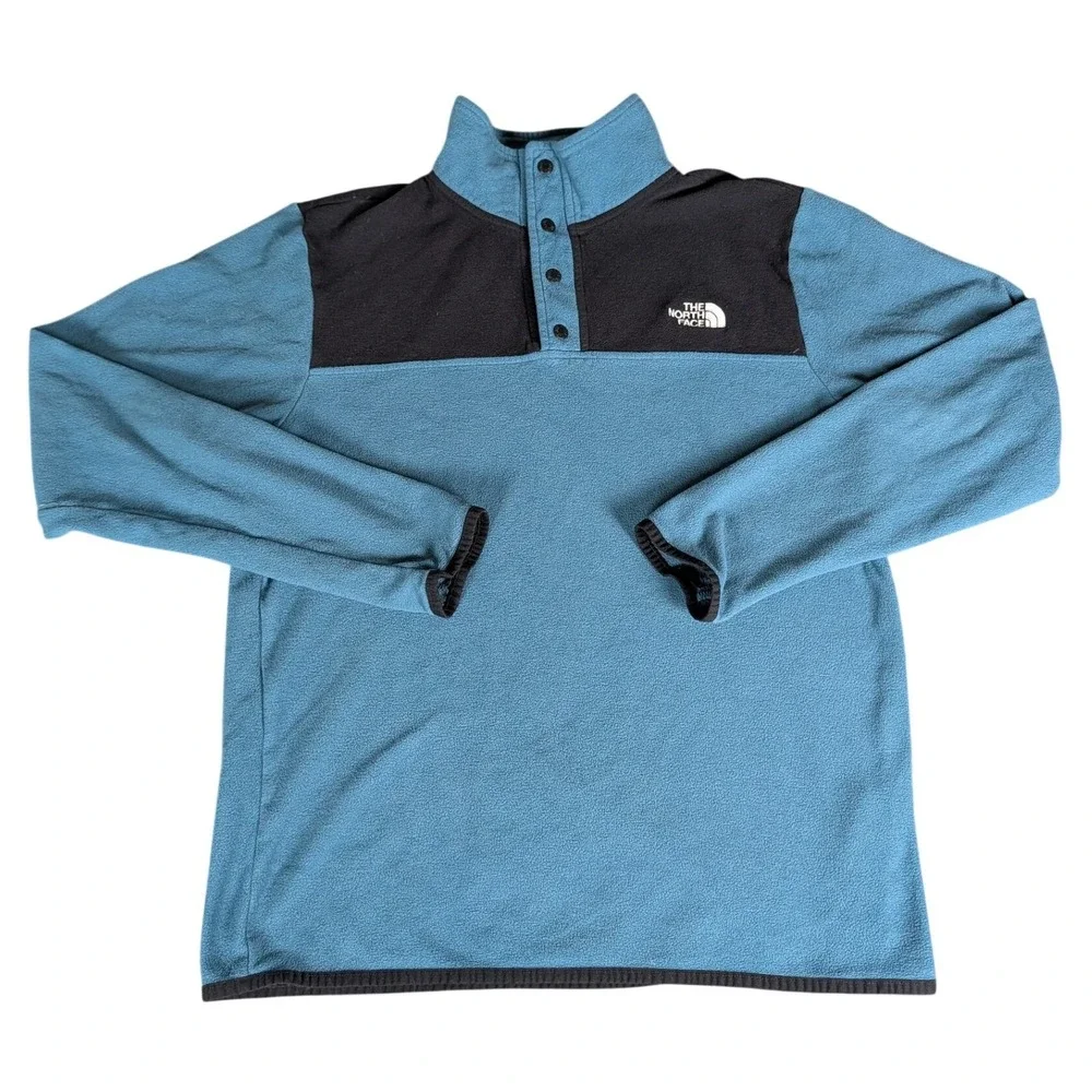 The‎ North Face TKA 100 Glacier Fleece Pullover Mens Blue Black Snap Mock Neck M