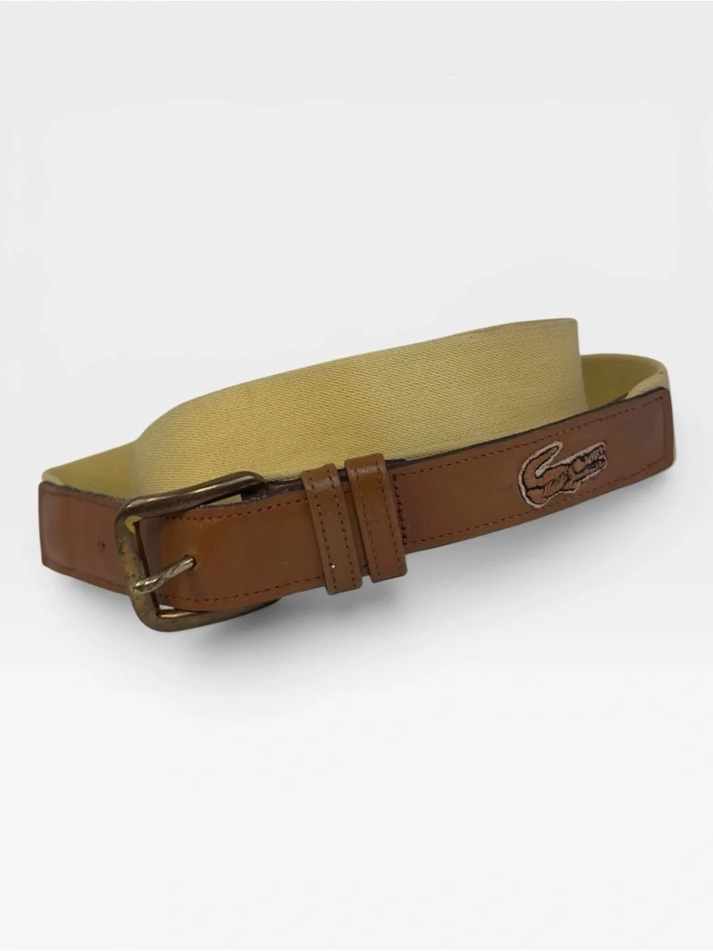 Lacoste Men's Brown Leather & Beige Canvas Belt size  34/85