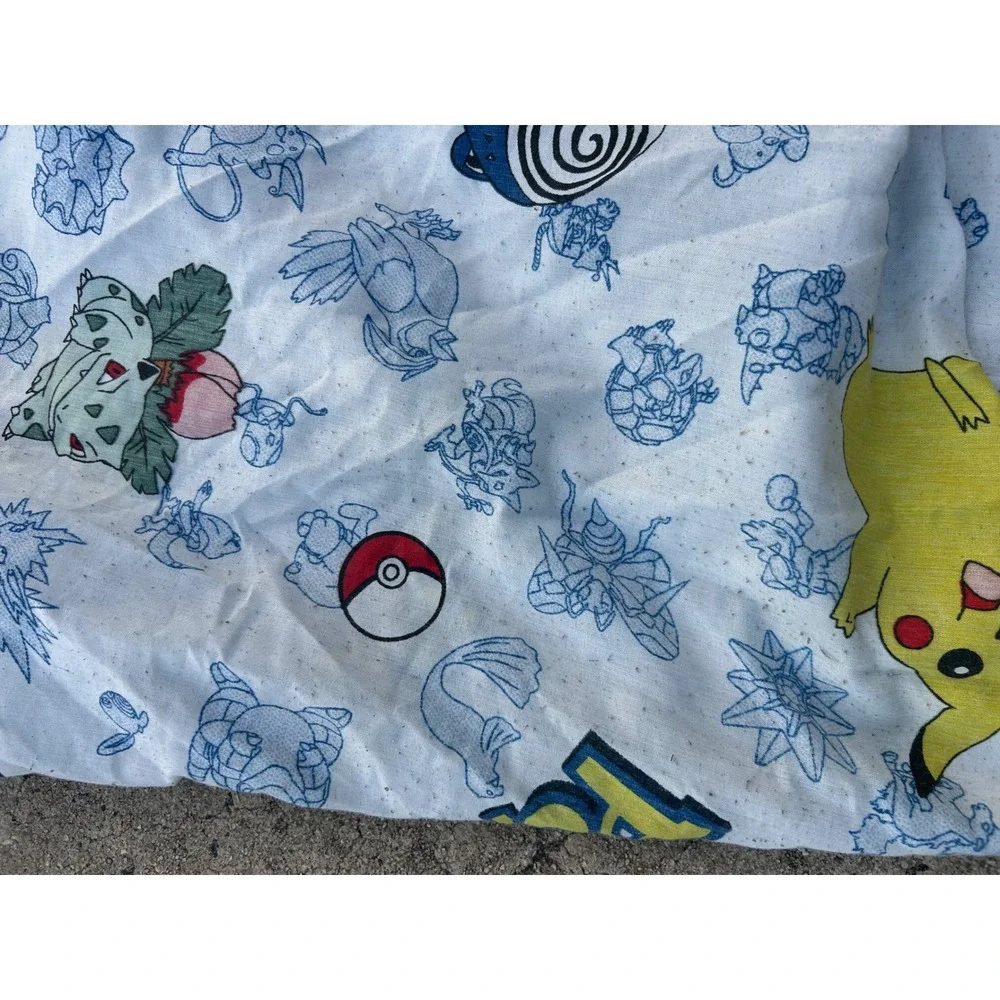 Nintendo Pokemon Flat Sheet Twin White 1998 Vintage Gengar Pikachu Kids Bedding