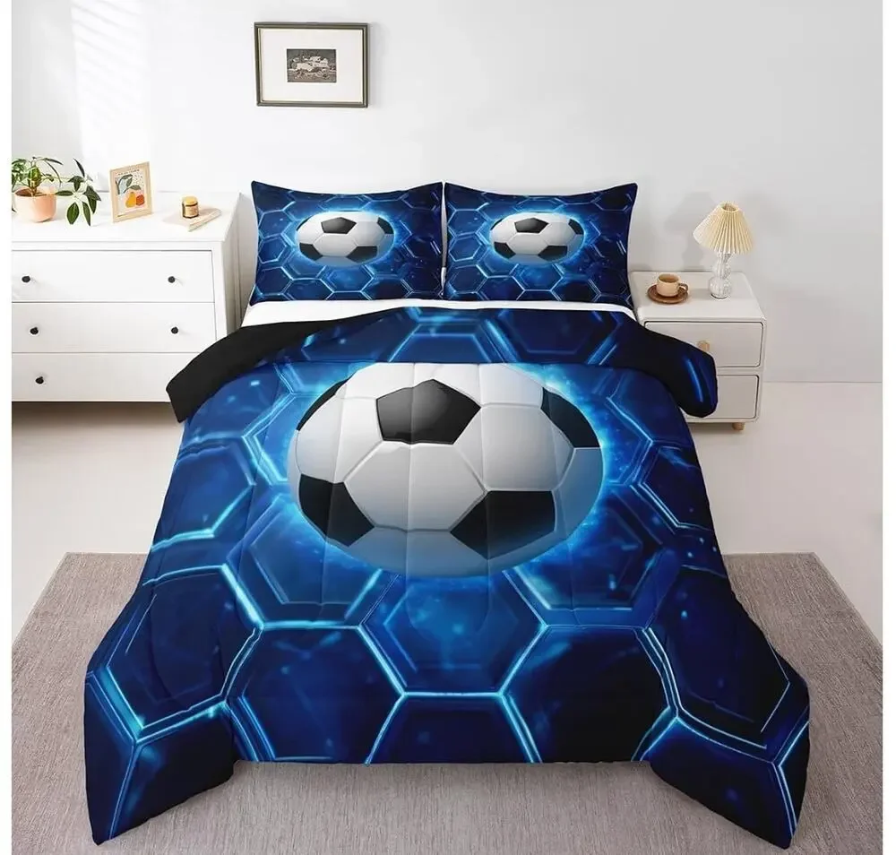 3 pc. Comforter Set Full Size Rugby Sports Bedding Set for Kids Boys Girls NIP