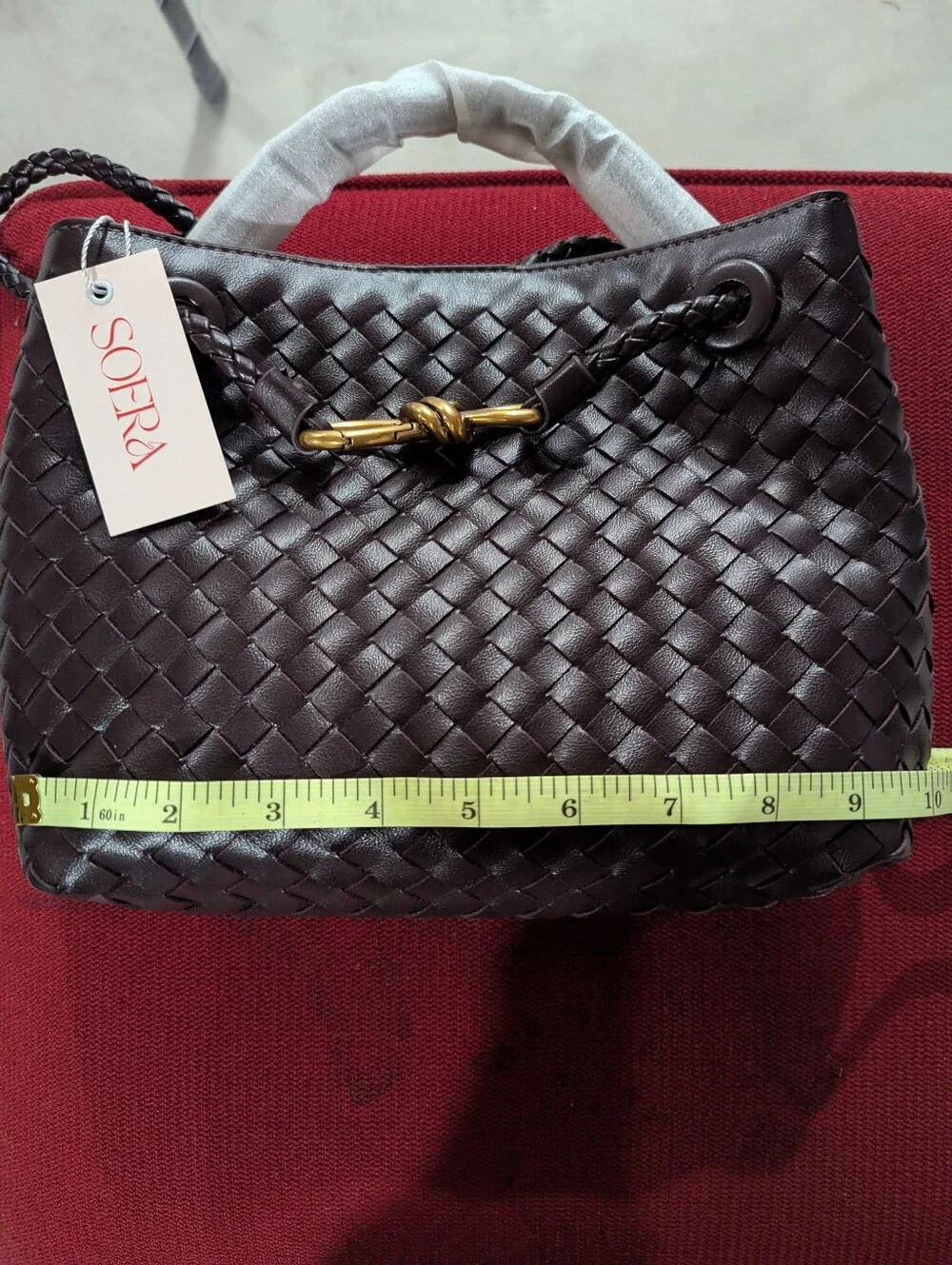 SOERA Woven Faux Leather Espresso/Wine Satchel