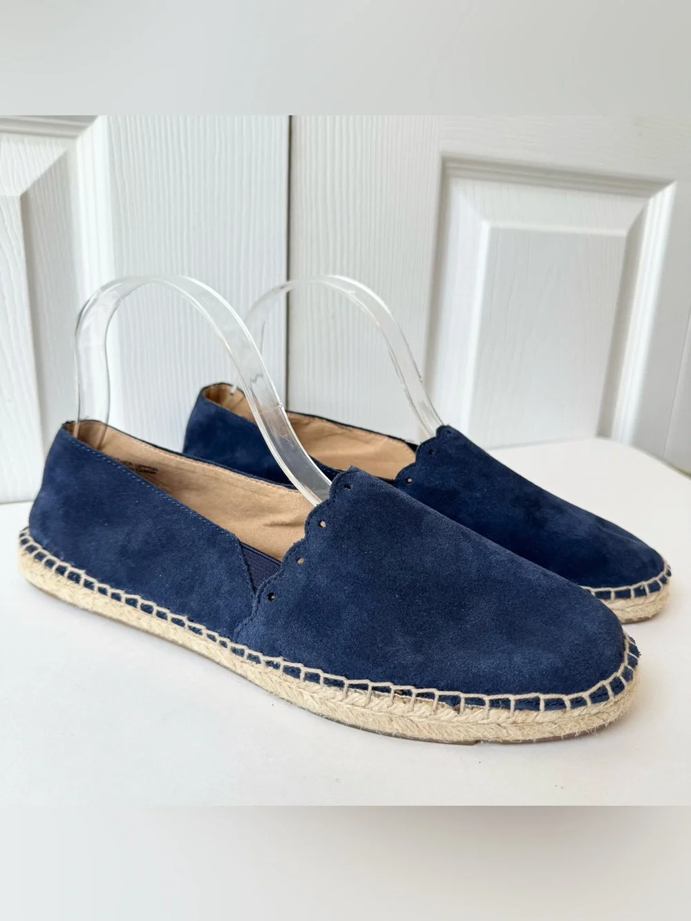 Talbots Blue Suede Leather Izzy Loafers 9.5 Espadrille Flats Resortwear Preppy