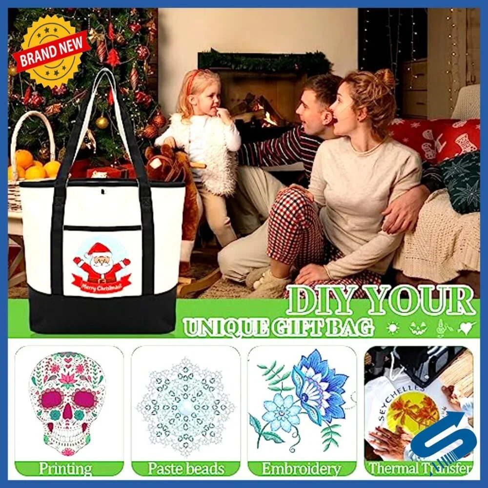 Canvas Tote Bags Bulk Pack Reusable Shopping Totes with Pockets Handles
