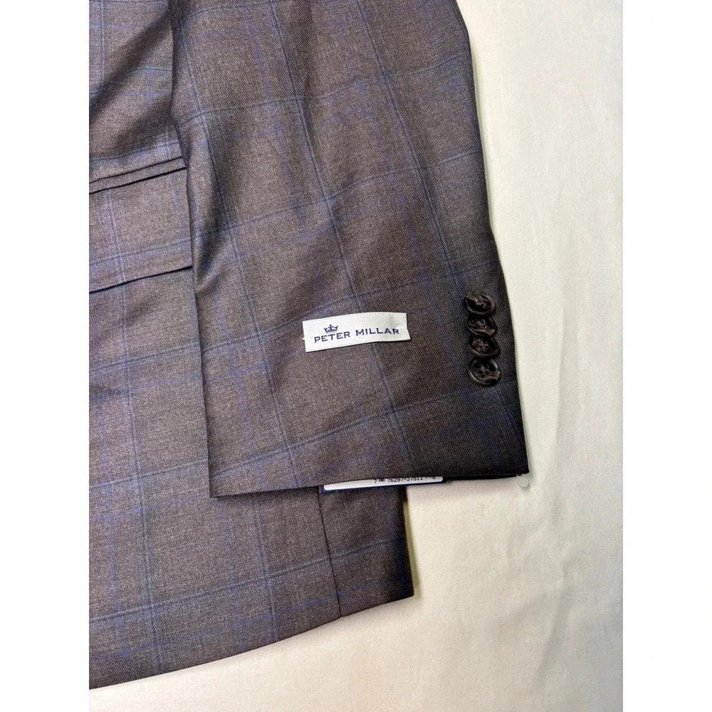 NWT Peter Millar SB Flynn Grey Windowpane Plaid 100% Wool Blazer Mens 44S $595