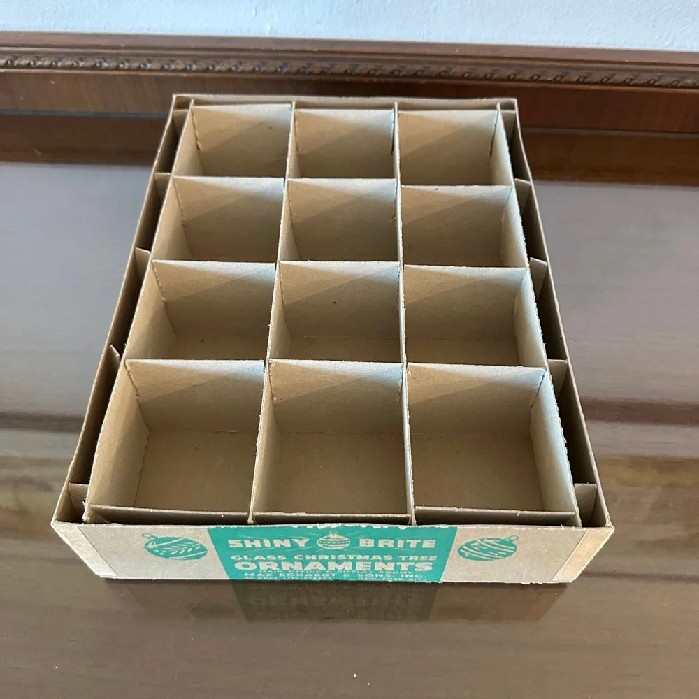 Vintage Shiny Brite Glass Christmas Ornaments EMPTY Box 12 Slot Divider *No Lid*