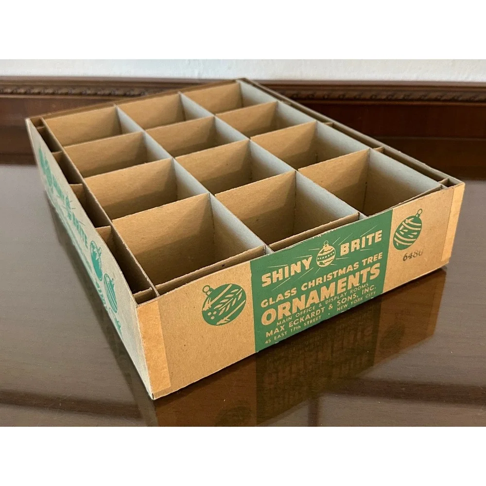 Vintage Shiny Brite Glass Christmas Ornaments EMPTY Box 12 Slot Divider *No Lid*
