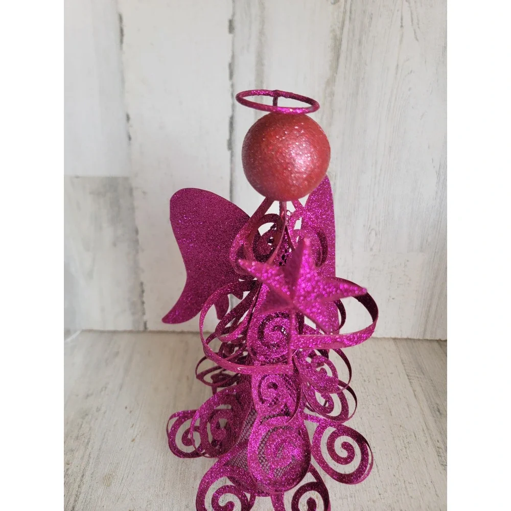 Unique glitter pink angel tree topper Xmas metal home decor religious