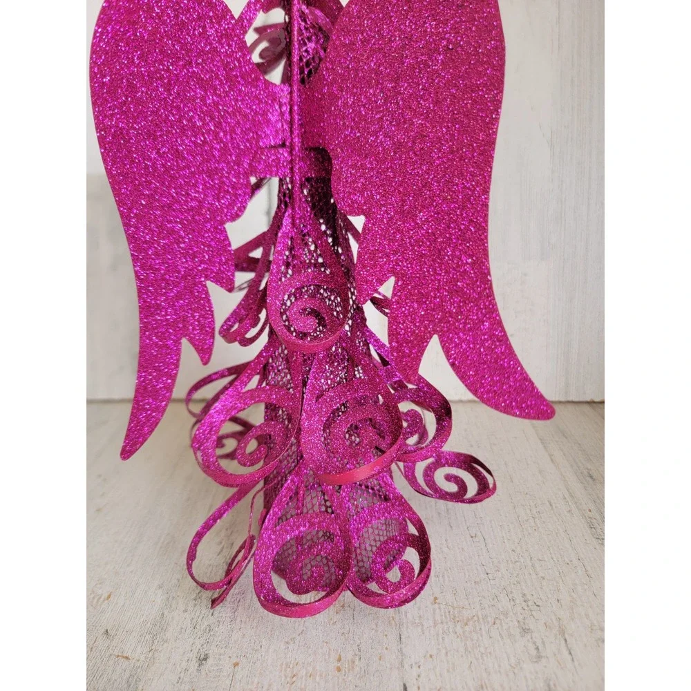 Unique glitter pink angel tree topper Xmas metal home decor religious
