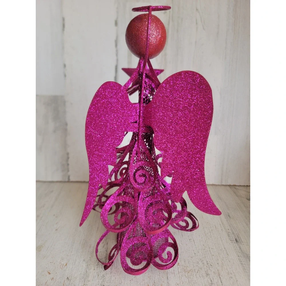Unique glitter pink angel tree topper Xmas metal home decor religious