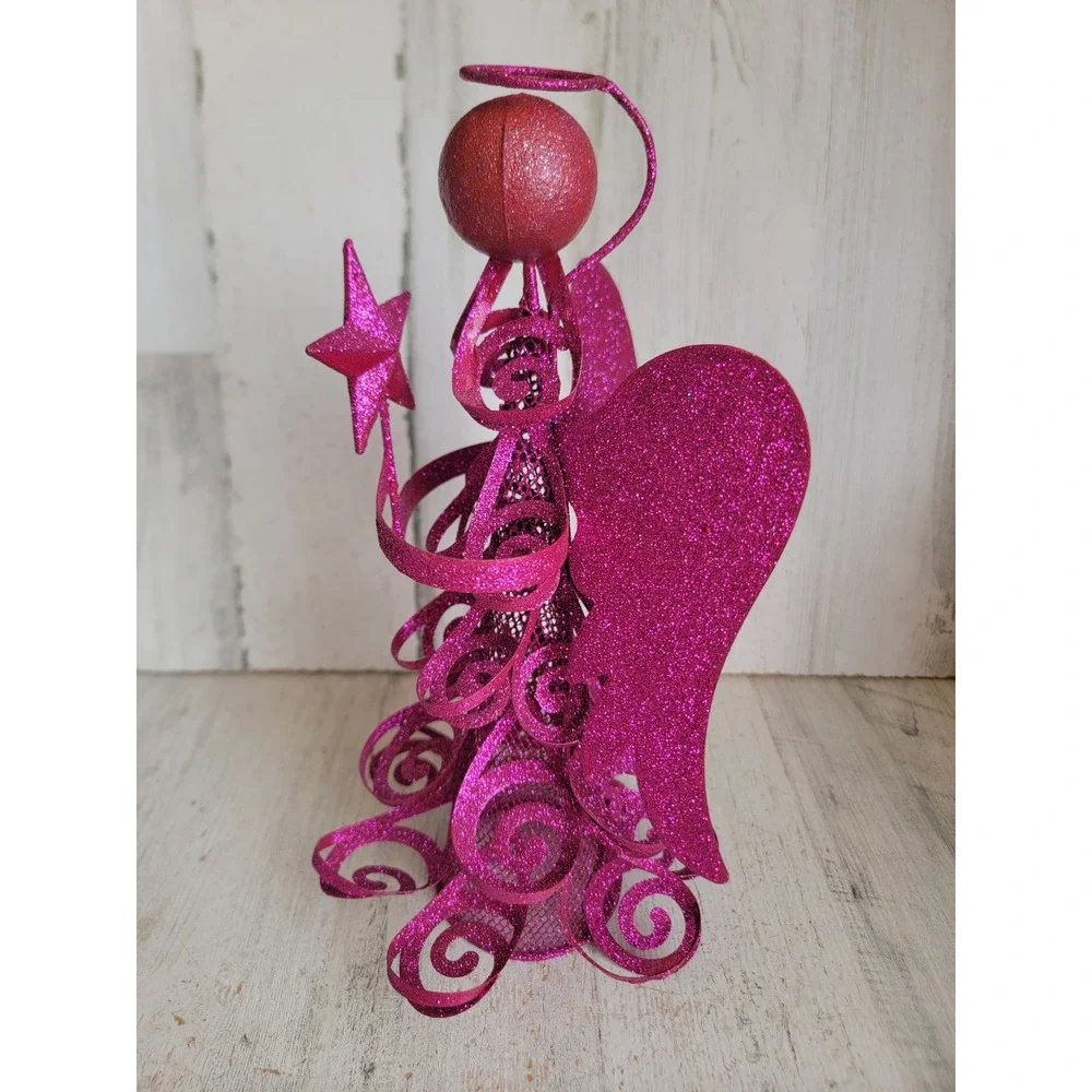 Unique glitter pink angel tree topper Xmas metal home decor religious