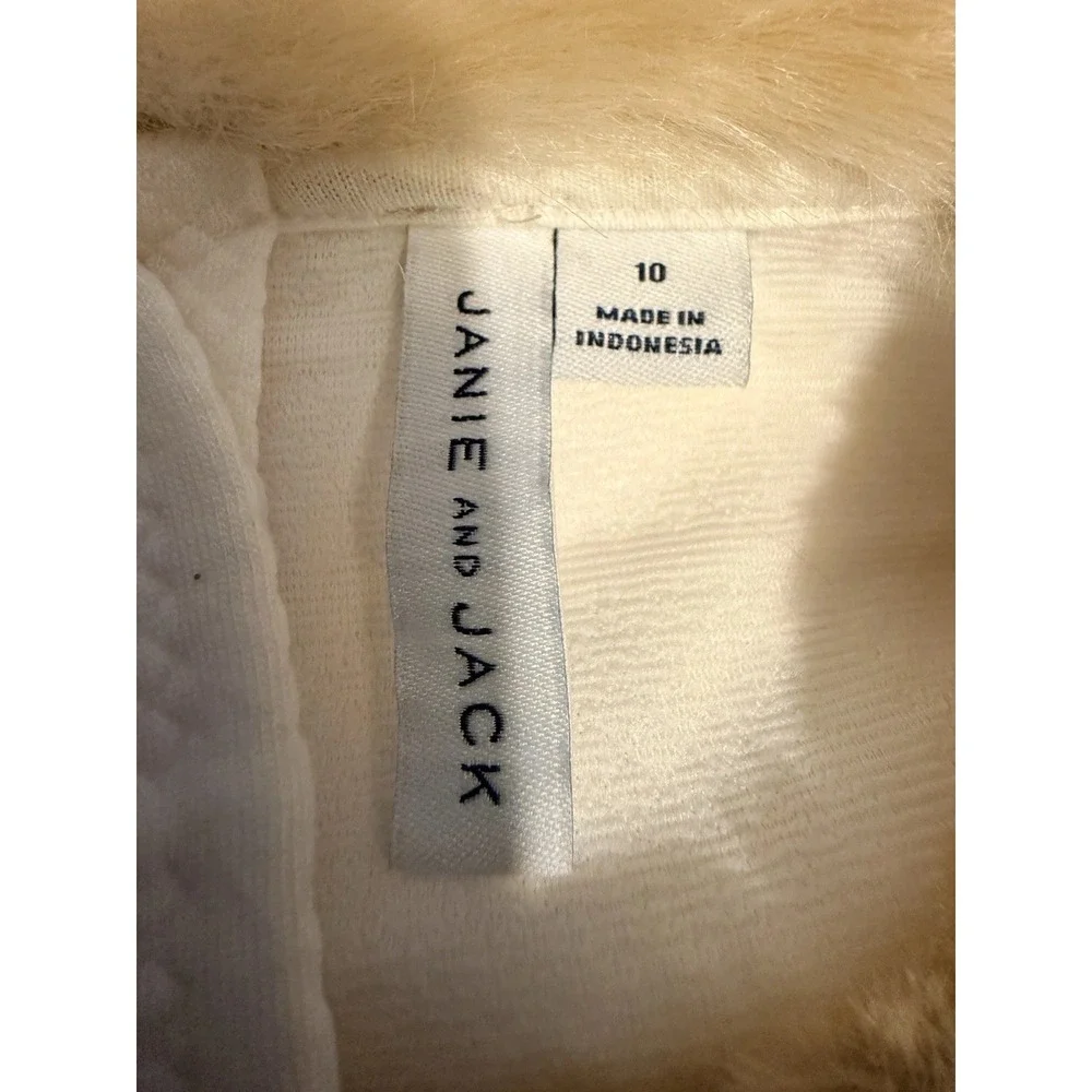 Janie and Jack Girls Dress 10 Winter White Faux Fur Collar Textured Button