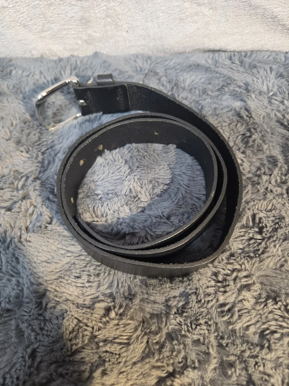 H&M Black Leather Belt with Silver-Tone Buckle