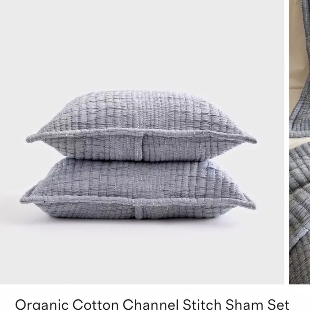 Quince Organic Cotton Channel Stitch Pillow Sham Set King Blue 20x36 Rectangular