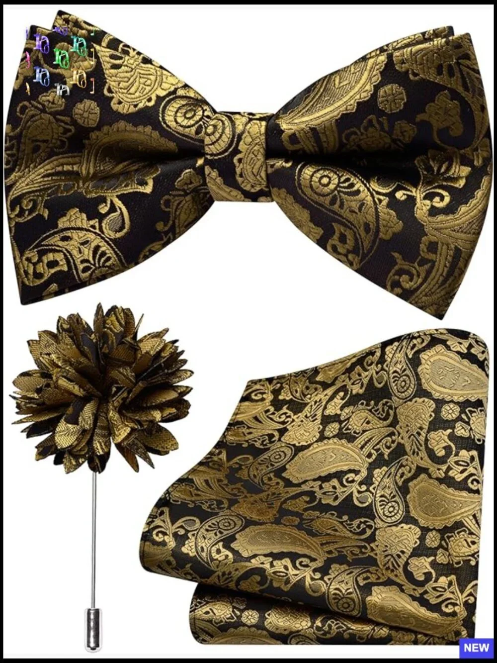 Paisley Bow Tie Set with Pocket Square Lapel Pin Elegant Formal Wear