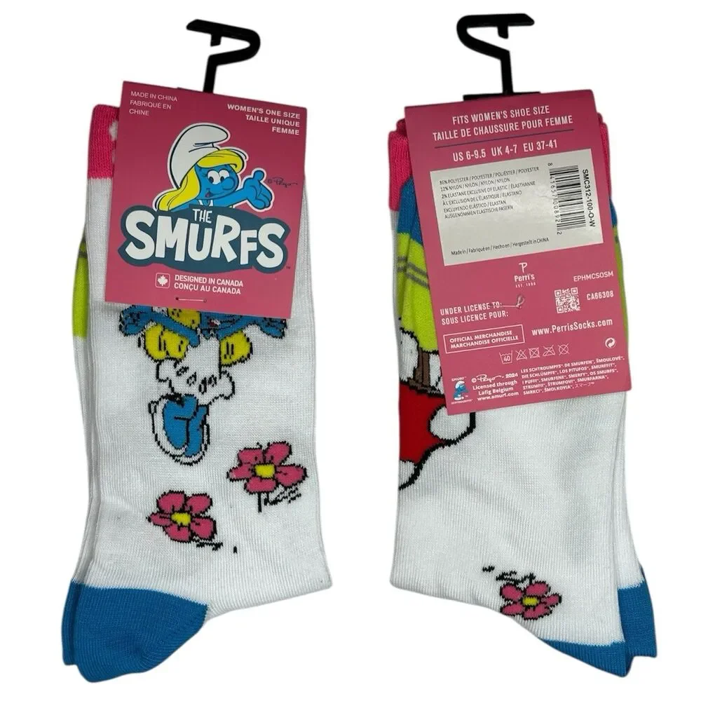 1x Smurf Novelty Crew Socks woman Set Size 6-9.5