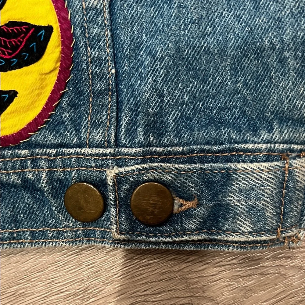 VTG 90s Kids Hand Crafted Kuna Mola Patch Denim Jacket Panama Art Size 6 Small