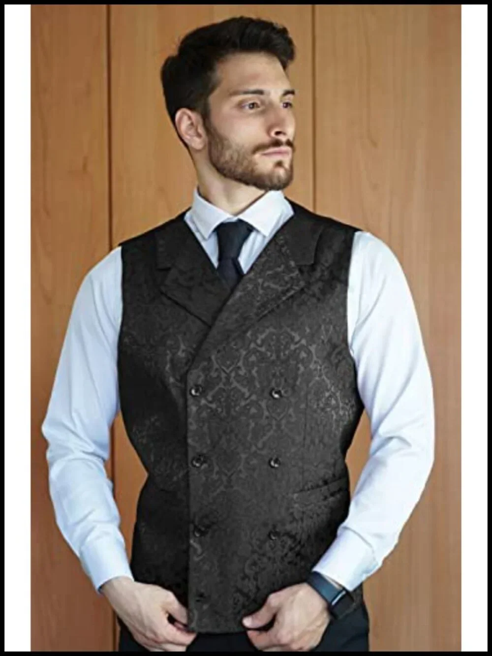 Men's Victorian Steampunk Double Breasted Vest Slim Fit Jacquard Waistcoat