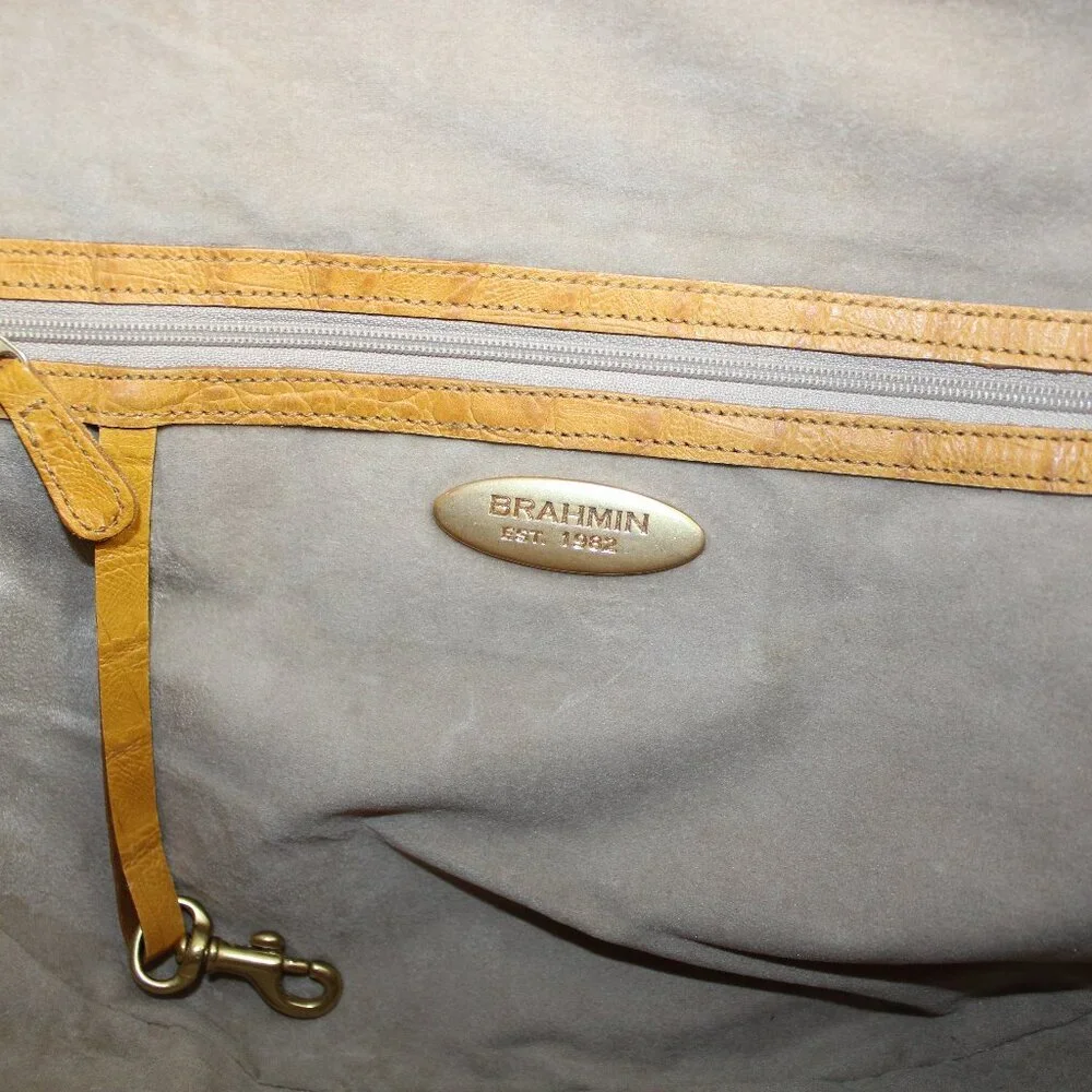 Brahmin Jacqueline Melbourne Camel Mustard Croc Shoulder Hobo Bag