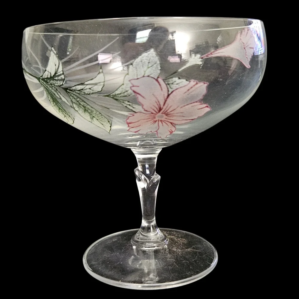 Bohemia Brigitta Floral Champagne Coupe Dessert Glasses Set of 2 Twisted Stem