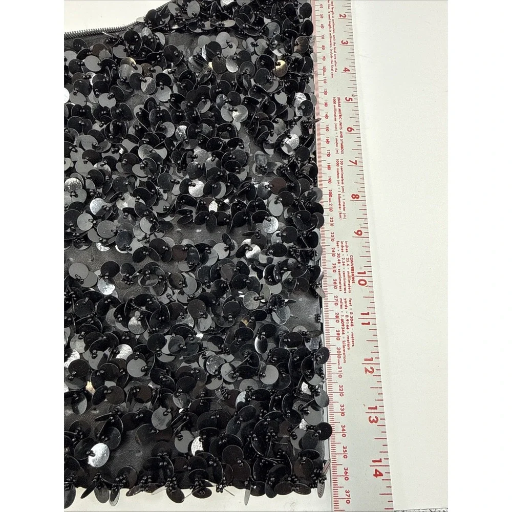 Y2K 90's Sequined Black Chrome Style Slouch Hobo Shoulder Bag Pockets‎