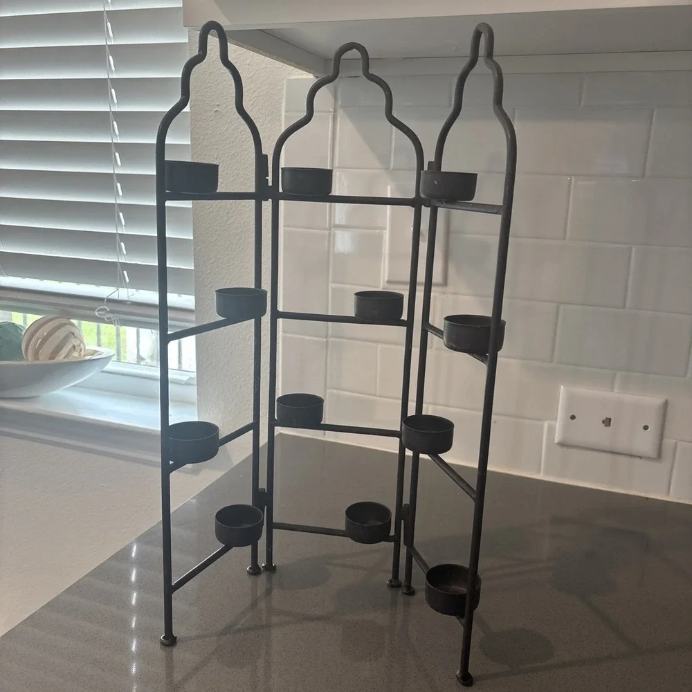 Tea Light Candle Holder Stand Tri-fold Metal - Holds 12 Candles Sconce 18.5