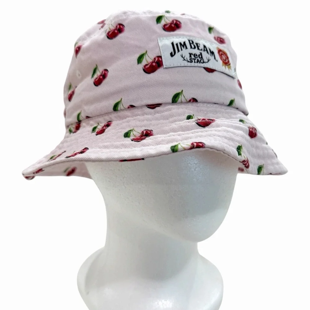 Jim Beam‎ Red Stag Bucket Hat Cherry Print Pink Cotton Drink Smart Unisex