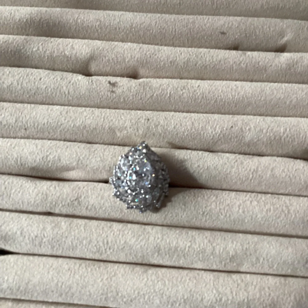 Elegant Silver Simulated Diamond Teardrop Ring