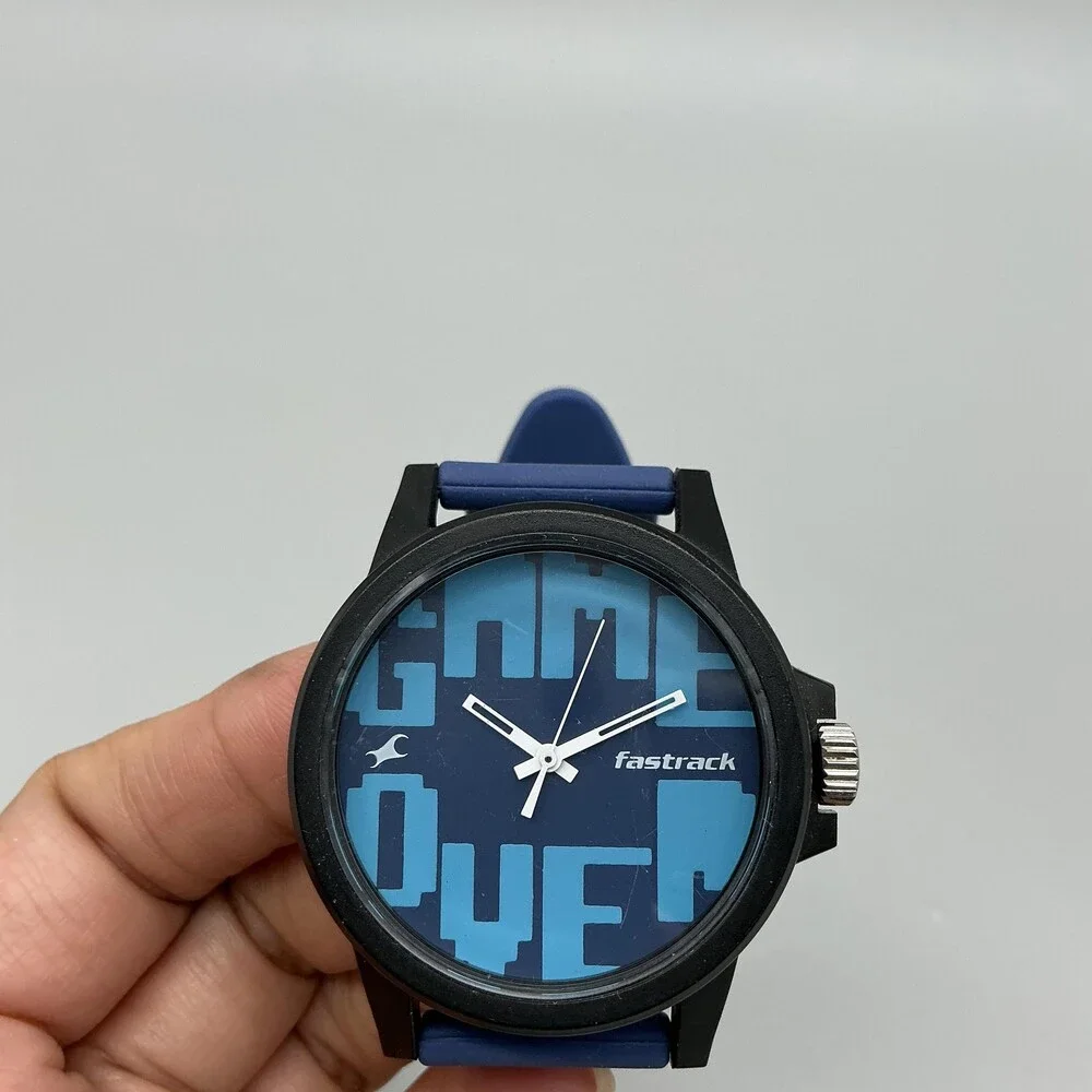Fastrack Mens Watch 46mm Game Over Blue Dial Black Case Silicone 68012PP02