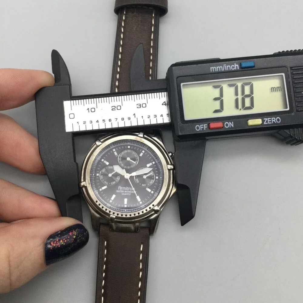 Armitron Mens Watch 38mm Black Dial Brown Leather Triple Calendar New Battery
