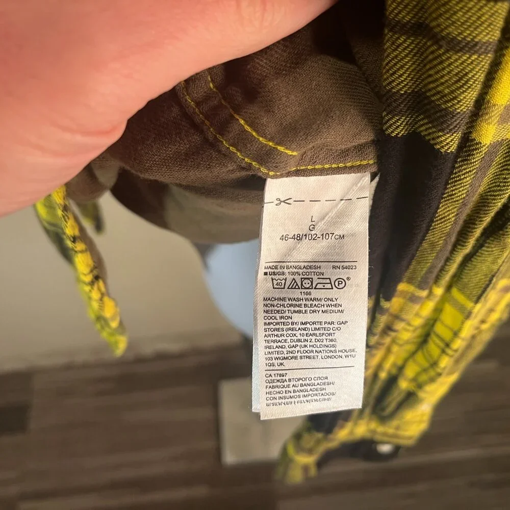 🍂 Banana Republic Yellow Black Plaid Untucked Slim Flannel Shirt M 👕