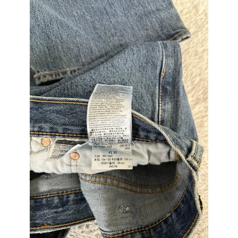 Levis 501 Original Straight Button Fly Blue Denim Jeans 42x30 B&T Pants