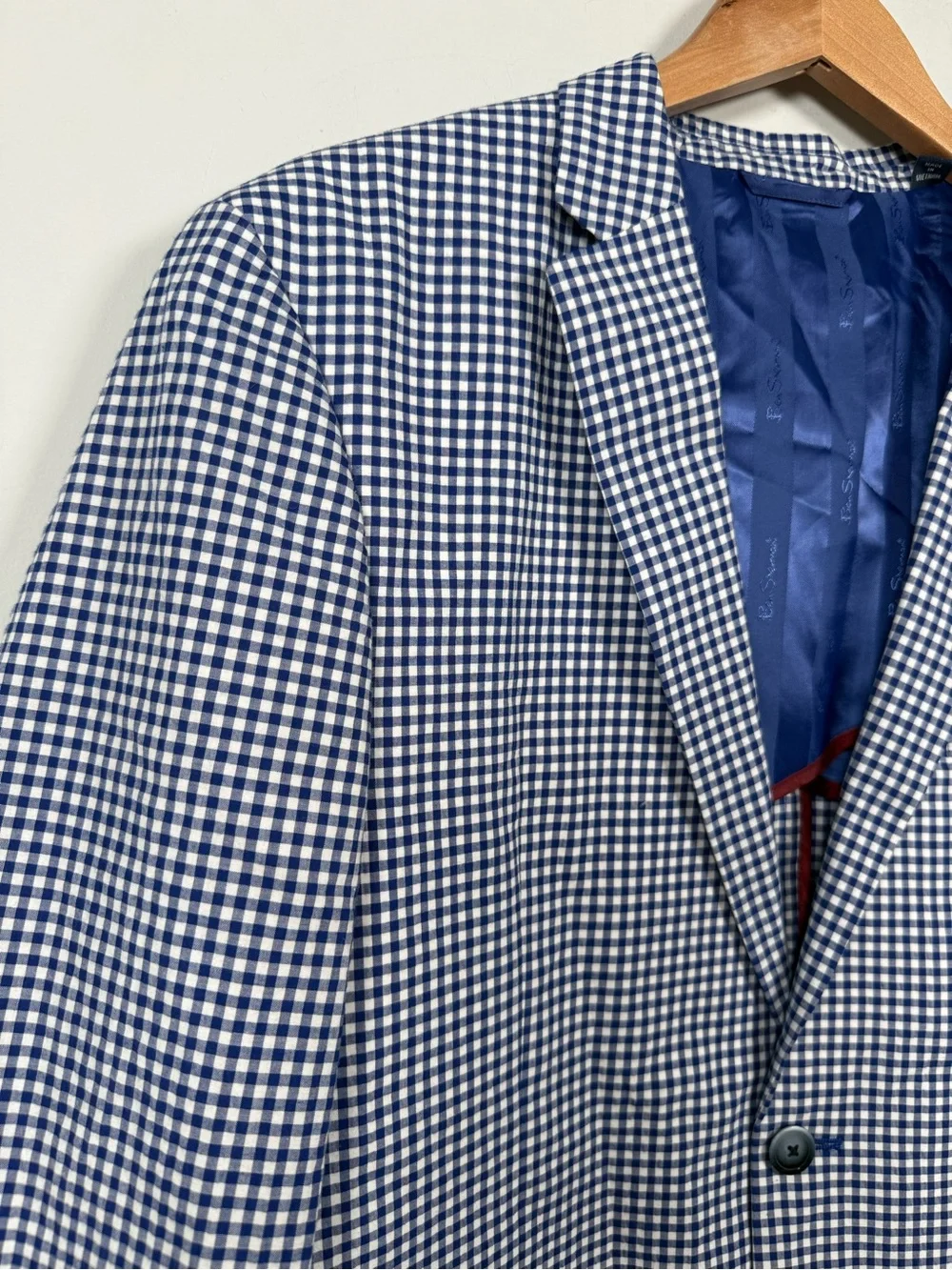 Ben Sherman Blue Gingham Plaid Sport Coat Two Button Blazer Jacket 42R