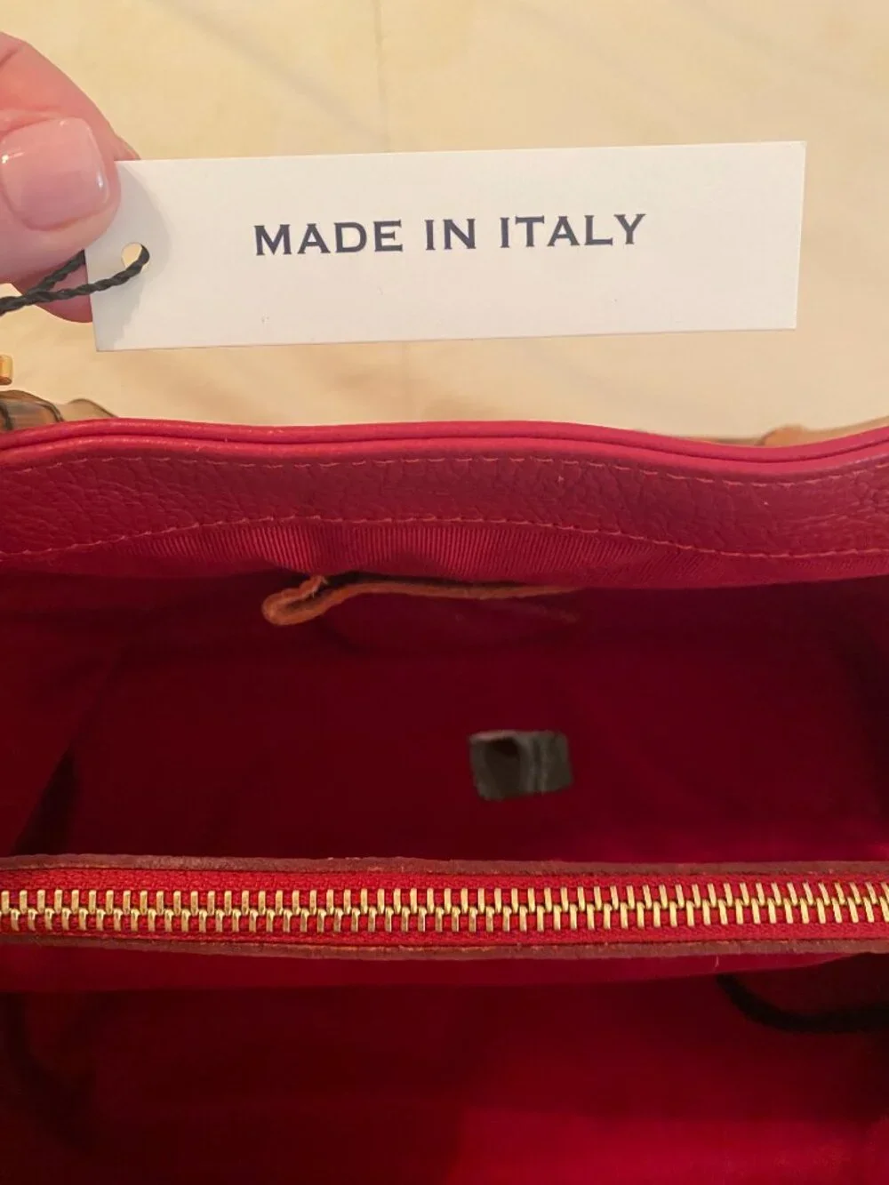 NEW w/tags Uno alla Volta Red Italian Leather Handbag with Bamboo Handles