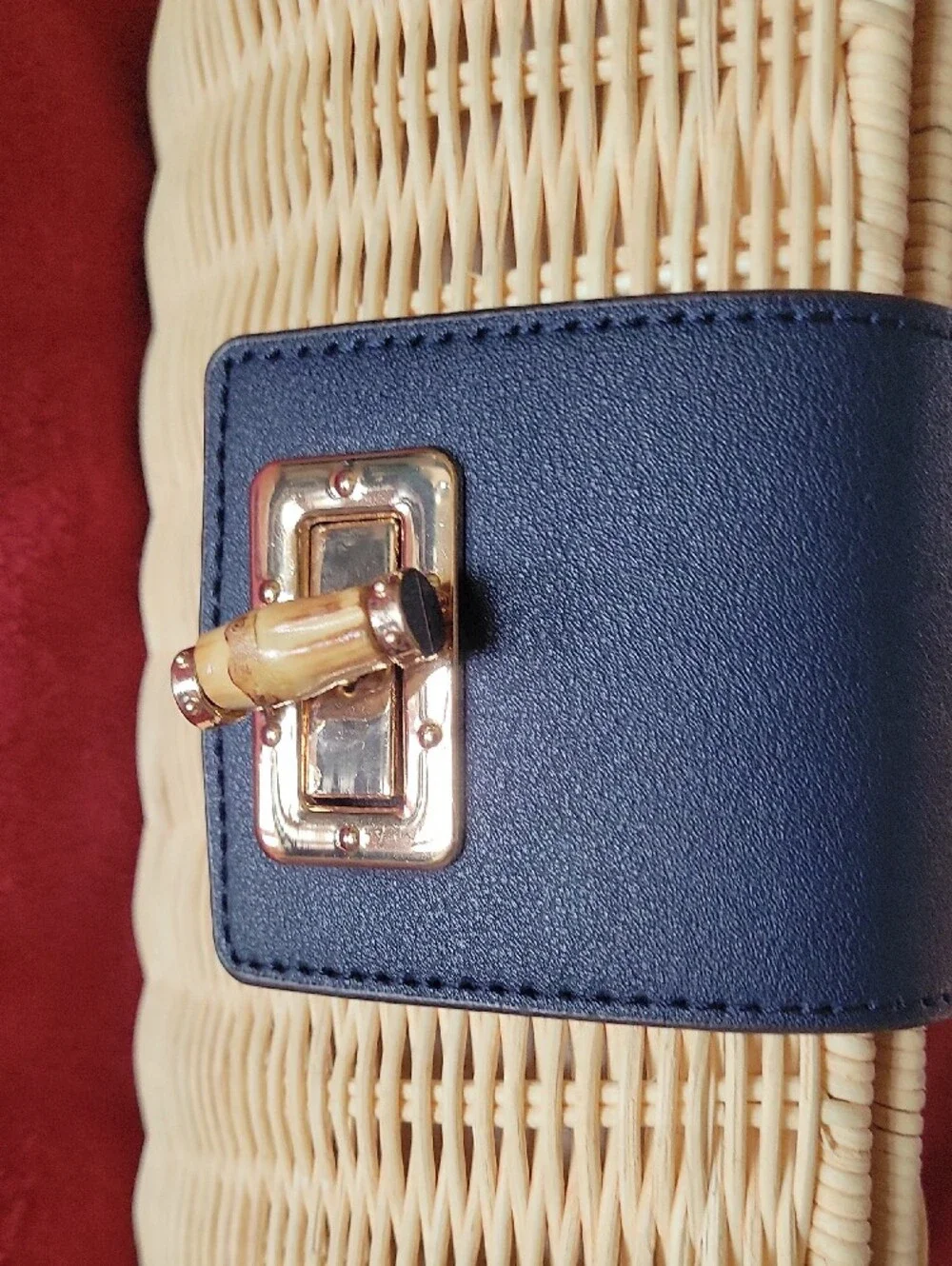 Tommy BAHAMA Straw Crossbody Bag with Navy Trim and Gold Hardware