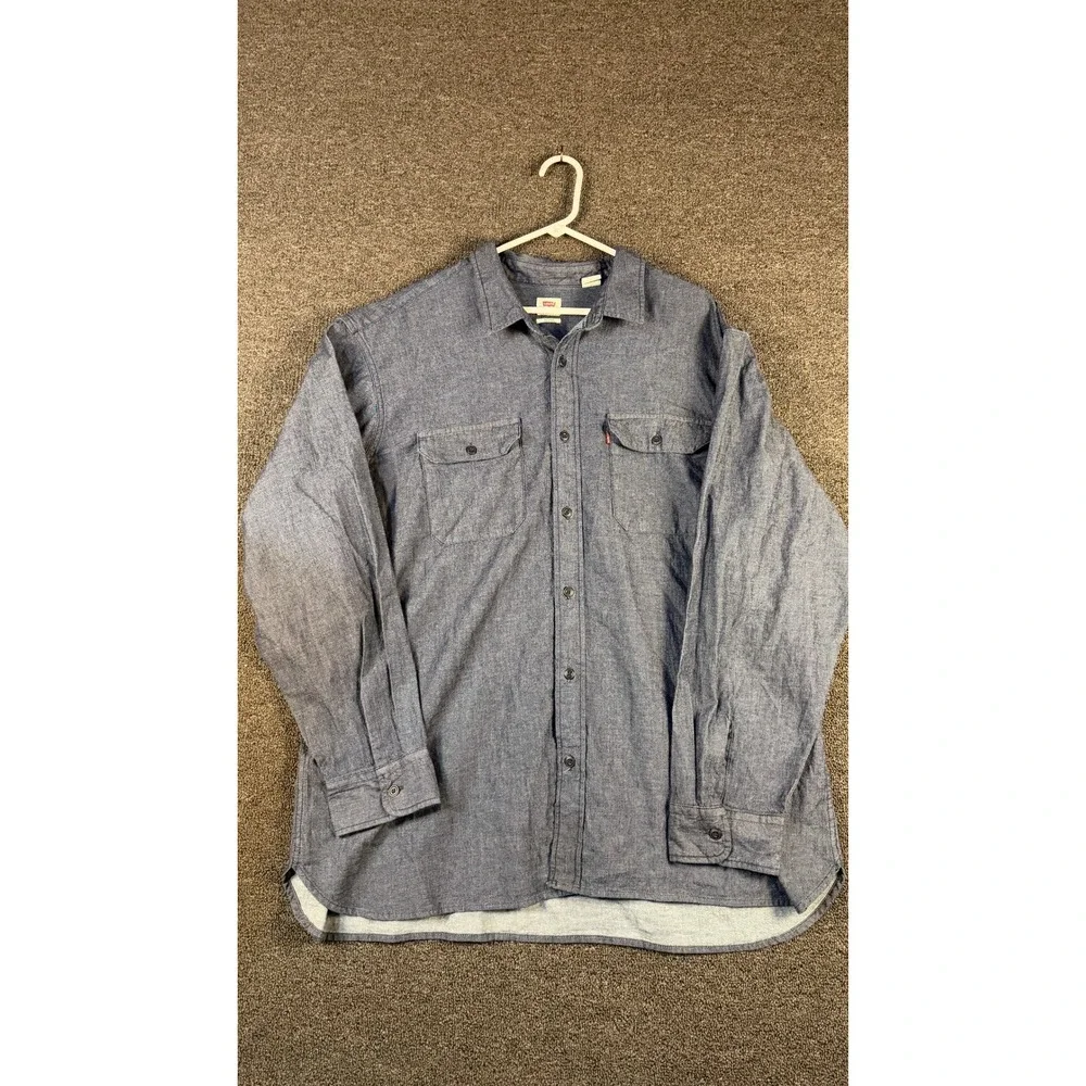 Levis Mens XXL Relaxed Fit Blue Chambray Long Sleeve Button Down Shirt