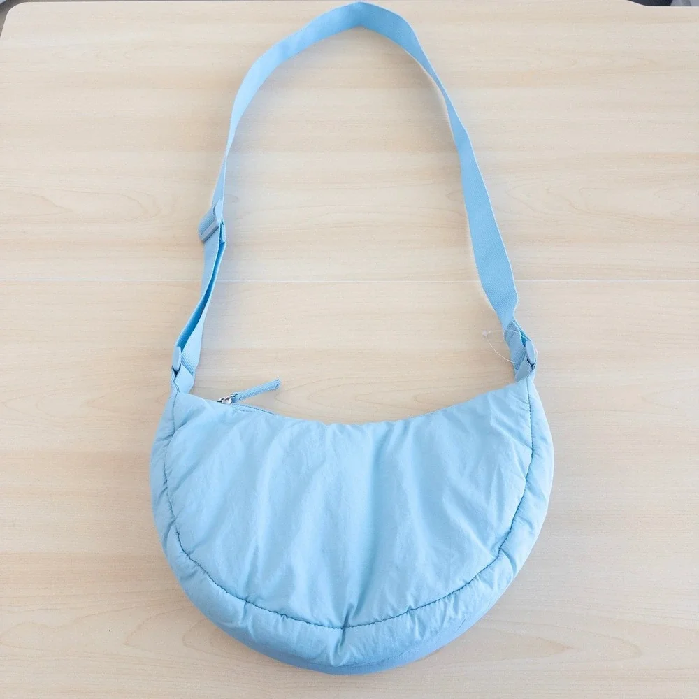 Y2K Baby Blue Puffer Crossbody Shoulder Crescent Bag OS Streetwear Travel Sporty