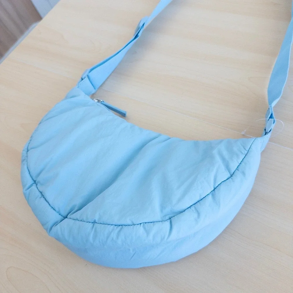 Y2K Baby Blue Puffer Crossbody Shoulder Crescent Bag OS Streetwear Travel Sporty