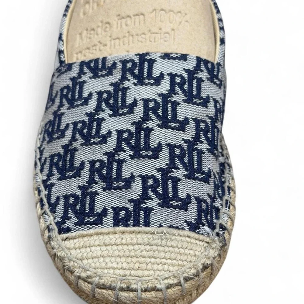 Lauren Ralph Lauren Cameryn II Monogram Jacquard Espadrilles Navy Cream 9.5