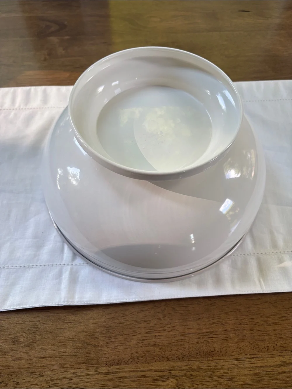 White Pedestal Serving Bowl with Silver Rim