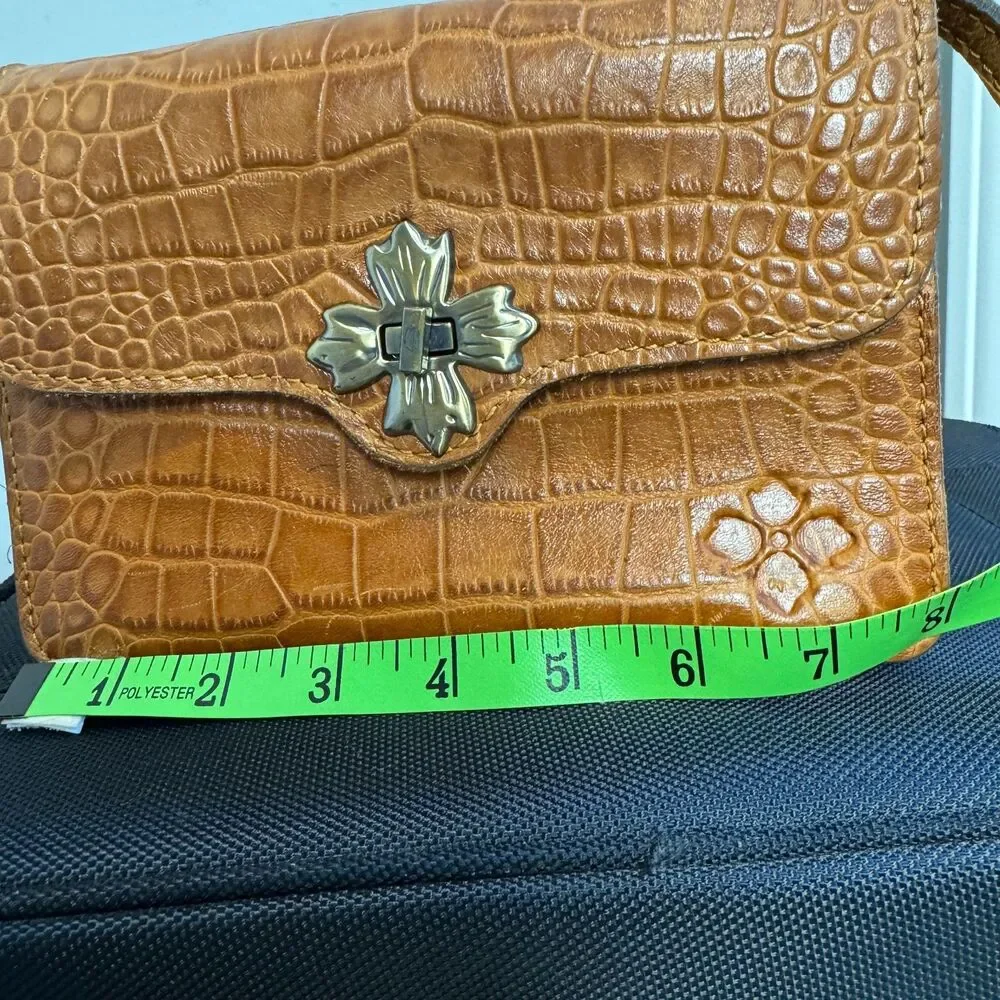 Patricia Nash Cerrelli Crossbody Cognac Croc Leather Floret Lock Wallet Bag
