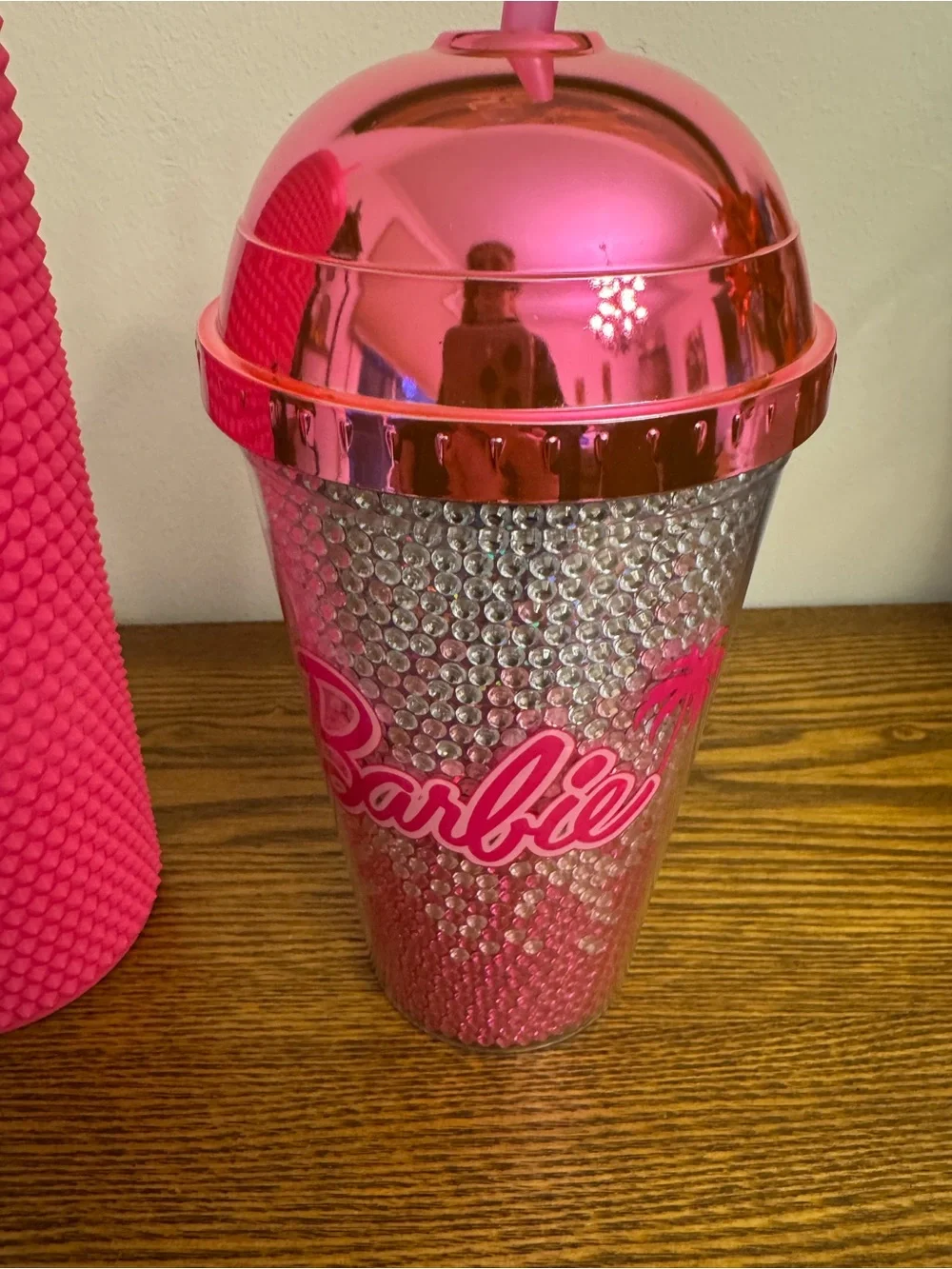 Mommy and Me Pink Tumbler Set - Matte S tudded Cold Cup & Barbie Rhinestone Com