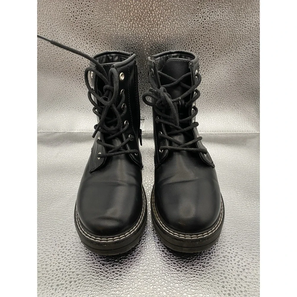 MIA Girls Black Lace-Up Zip Combat Comfort Ankle Boots‎ Size 2