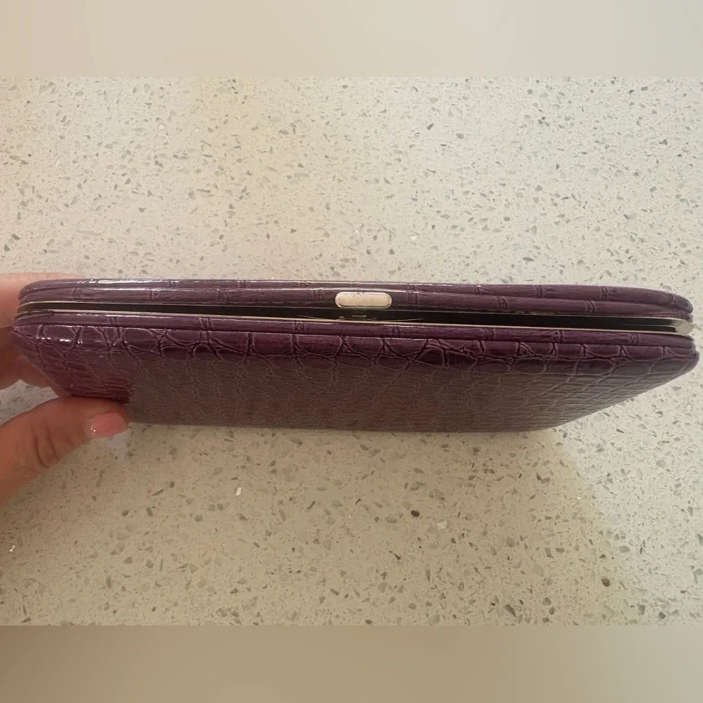 Purple Croc-Embossed Zip Wallet Clutch