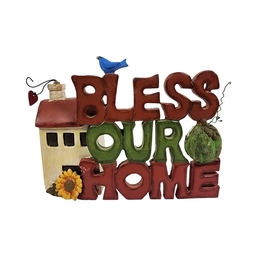 Rustic Bless Our Home Resin Tabletop Sign‎ House Sunflower Bluebird Decor 7in