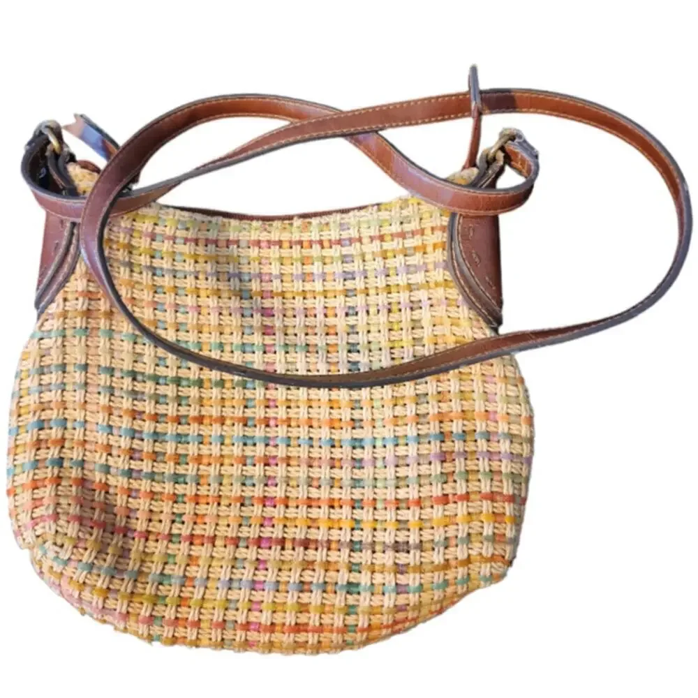 Fossil woven jute crossbody shoulder bag boho summer‎