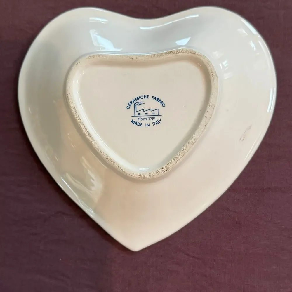 Ceramiche Fabbro Blue/White Snowy Heart Shaped Candy Dish‎ Made in Italy