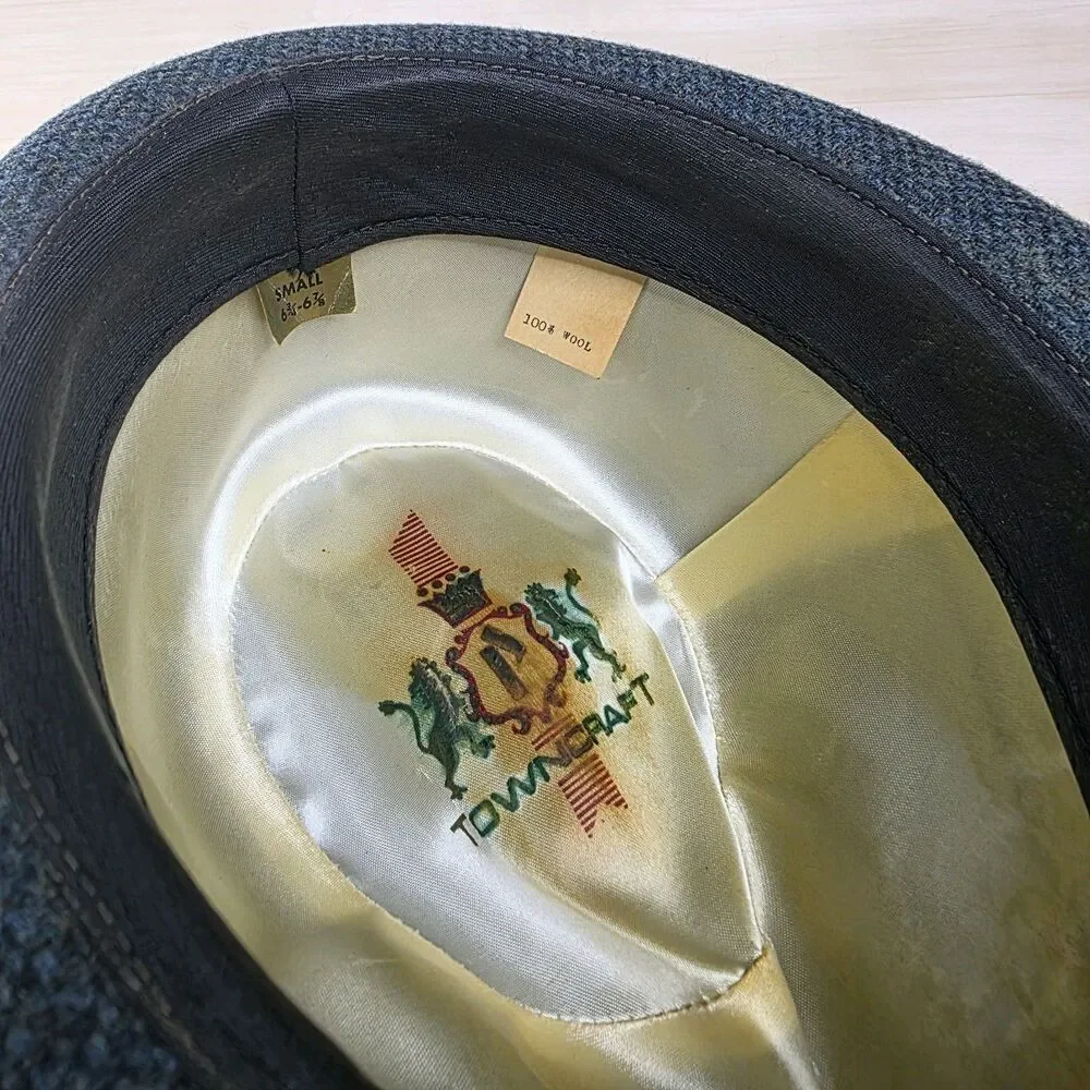 Vintage Tweed Wool Towncraft Fedora‎ Hat Gray Size Small 6 3/4 - 6 7/8